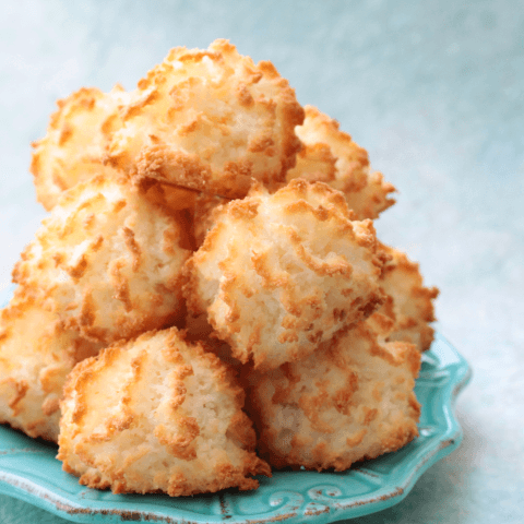 3-ingredient coconut macaroons on blue plate