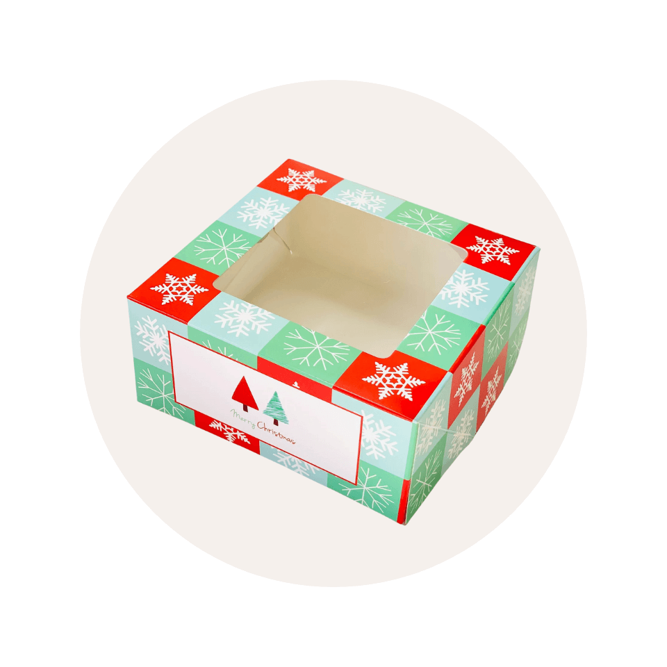 Festive cookie boxes with green and red pattern