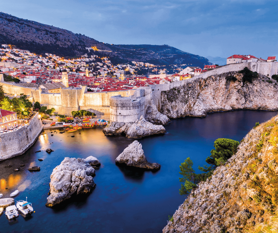 Evening light and aerial view of Dubrovnik Harbour, Croatia 