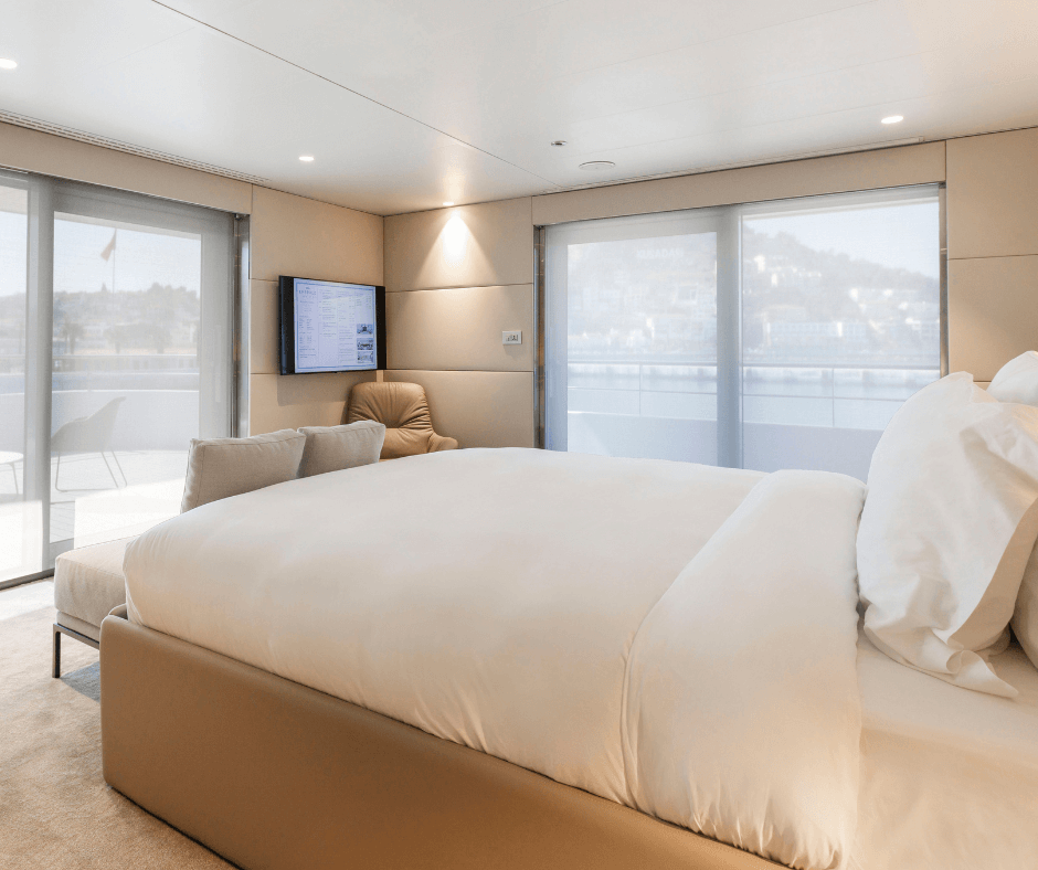 Beautiful bedroom in a cruise ship