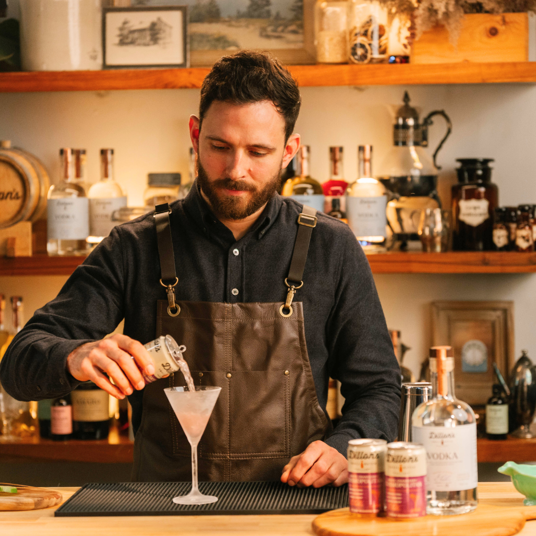 Dillon's in-house cocktail expert Owen Walker making a cocktail