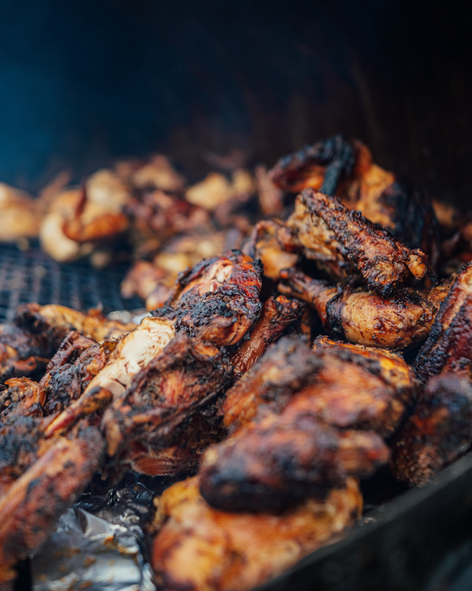 Authentic Jerk Chicken on a barbecue in Jamaica