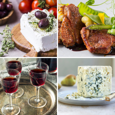 a quadrant of pretty images of delicious european food