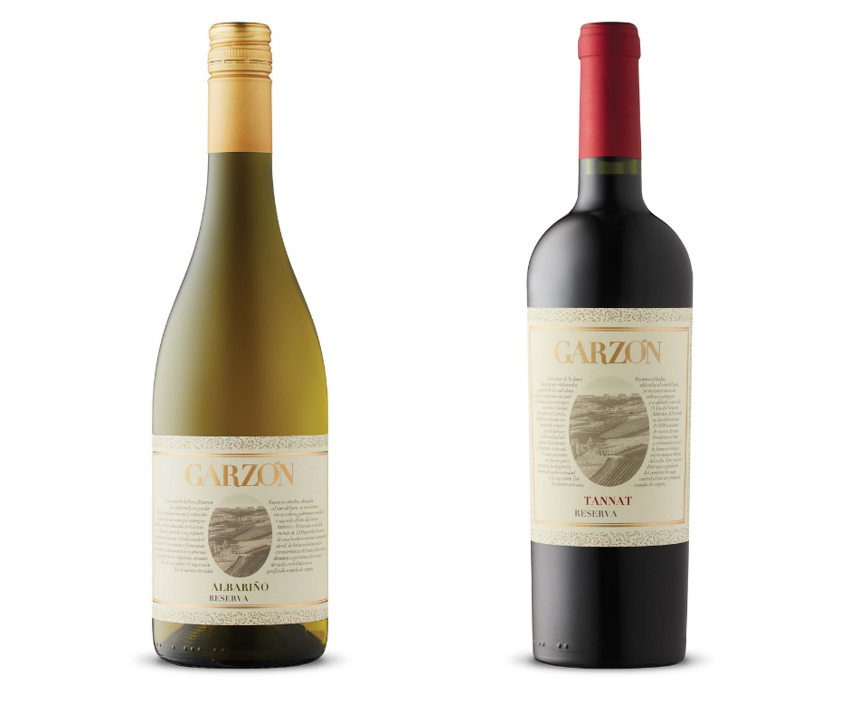 Two bottles of wine. Garzón Albariño and Garzón Tannat Reserva