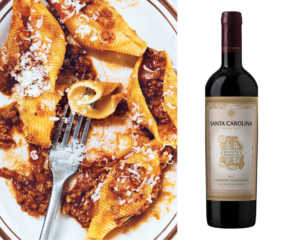 dish of lamb bolognese and a wine pairing