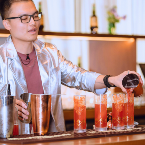 Zisheng Hong Winner Canada Vero Bartender 2025 making his winning cocktail Crimson Horixon