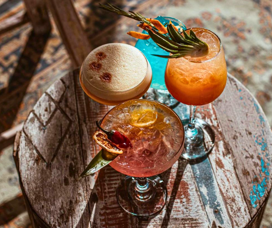 Three different pretty Cocktails served at Mood Beach, Curaçao