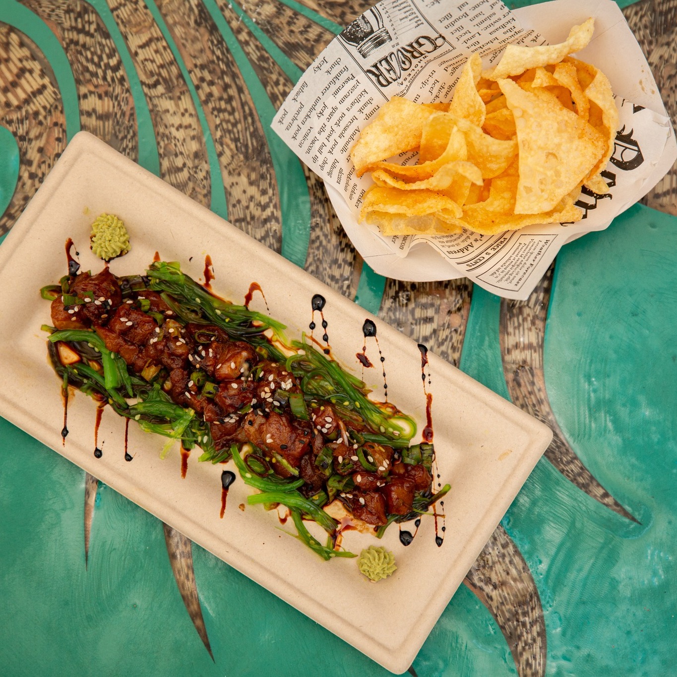 Lionfish Tartare and Wonton Wrappers served at Lionfish Restaurant in Curacao