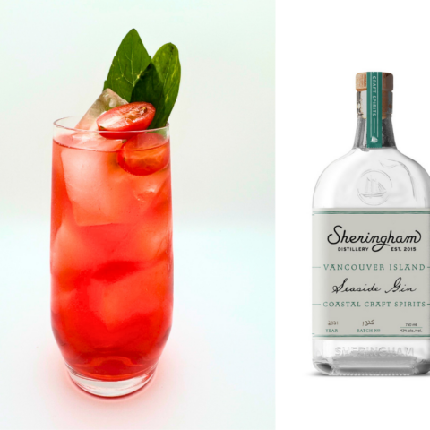 Recipe for Mother's Day cocktail Gin Tomato Spritz in glass