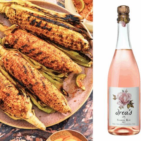 Drea's Cuvée Rosé Brut Paired with a recipe for Masala Street Corn
