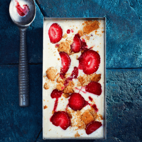 No-Churn Strawberry icecream recipe in a loaf pan