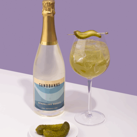 Sandbanks Secco sparkling wine pairs with a Pickle Spritz cocktail