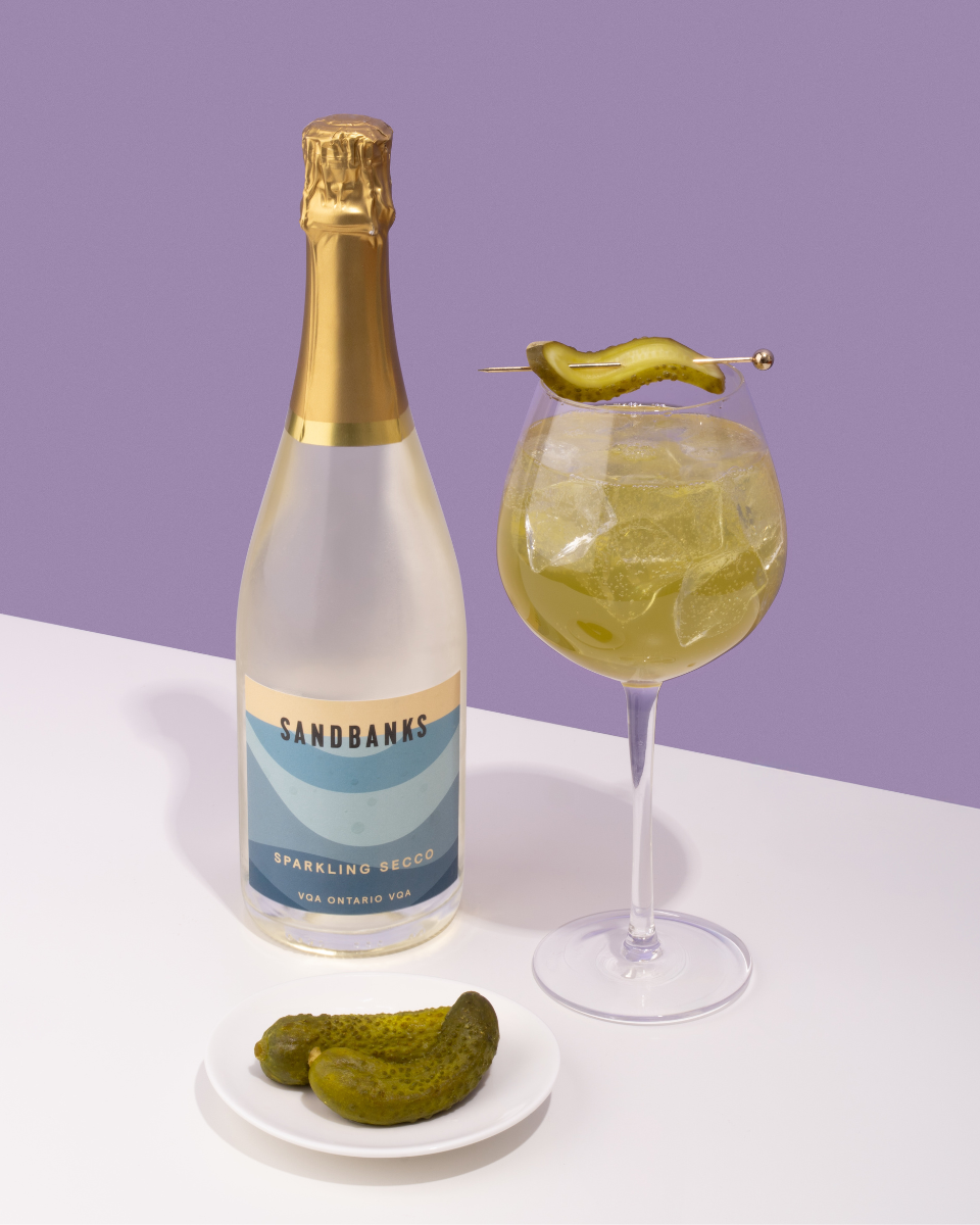 Sandbanks Secco sparkling wine pairs with a Pickle Spritz cocktail