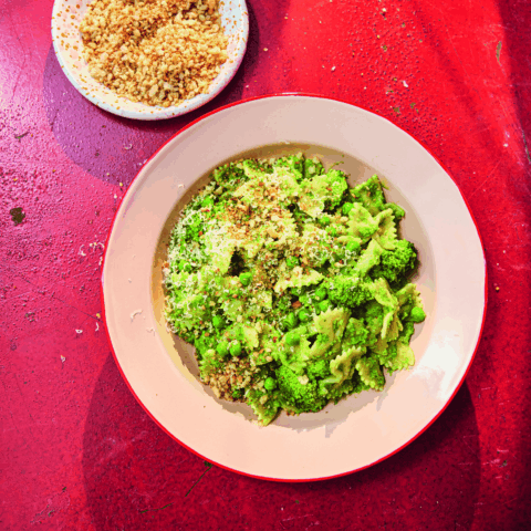 Recipe for Buddy Oliver's family-friendly and easy to make pasta with green veggies and garlicky breadcrumbs