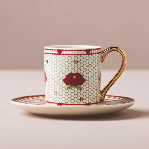 The-Bistro-Tile-Stoneware Espresso-Cup Saucer Valentines Edition