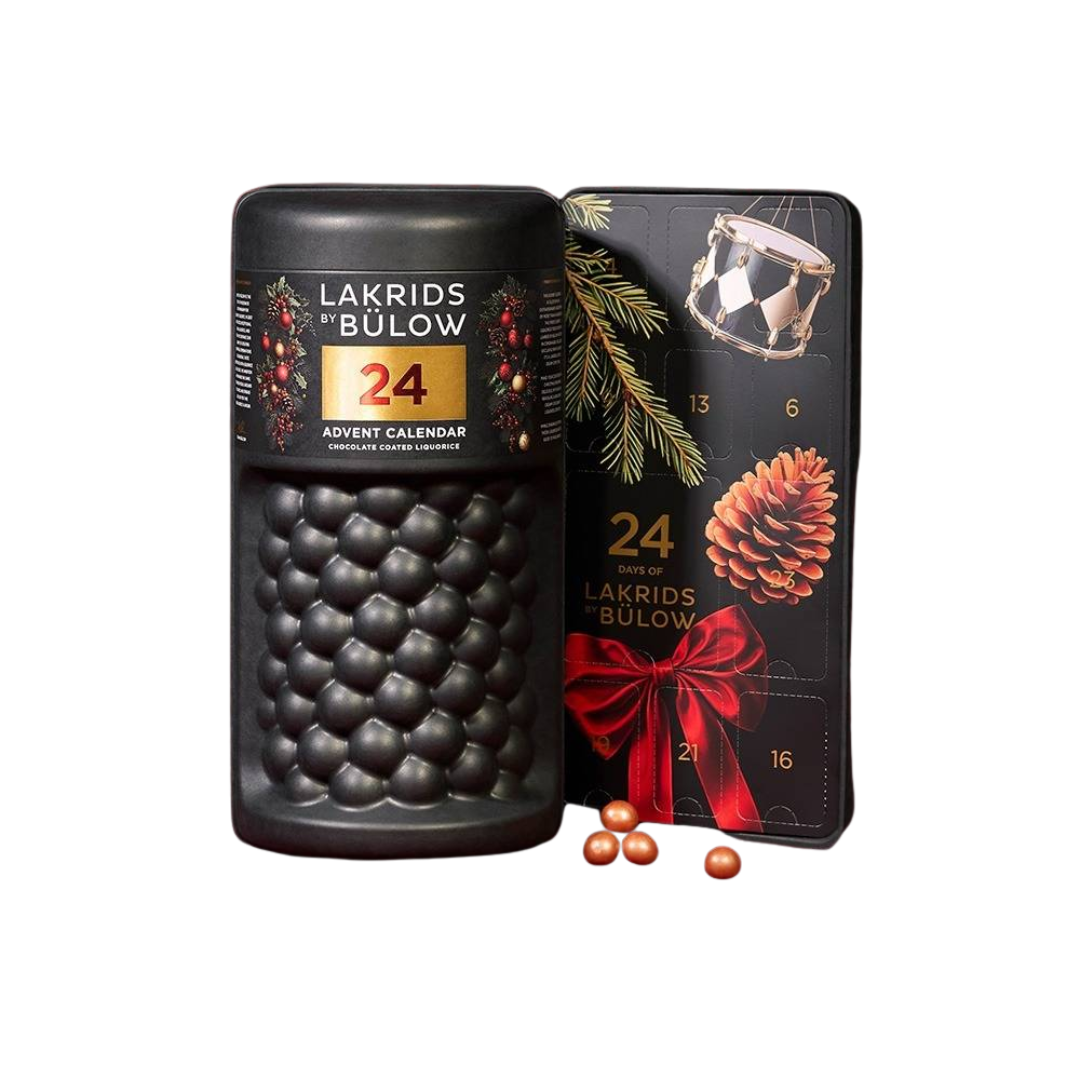 A black advent calendar with a bubbly exterior.