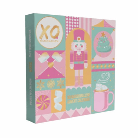 A pastel pink and turquoise advent calendar.