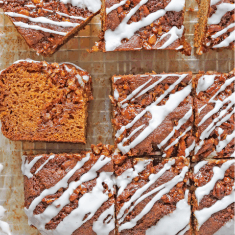 Nutty pumpkin squares with caramelized pecans