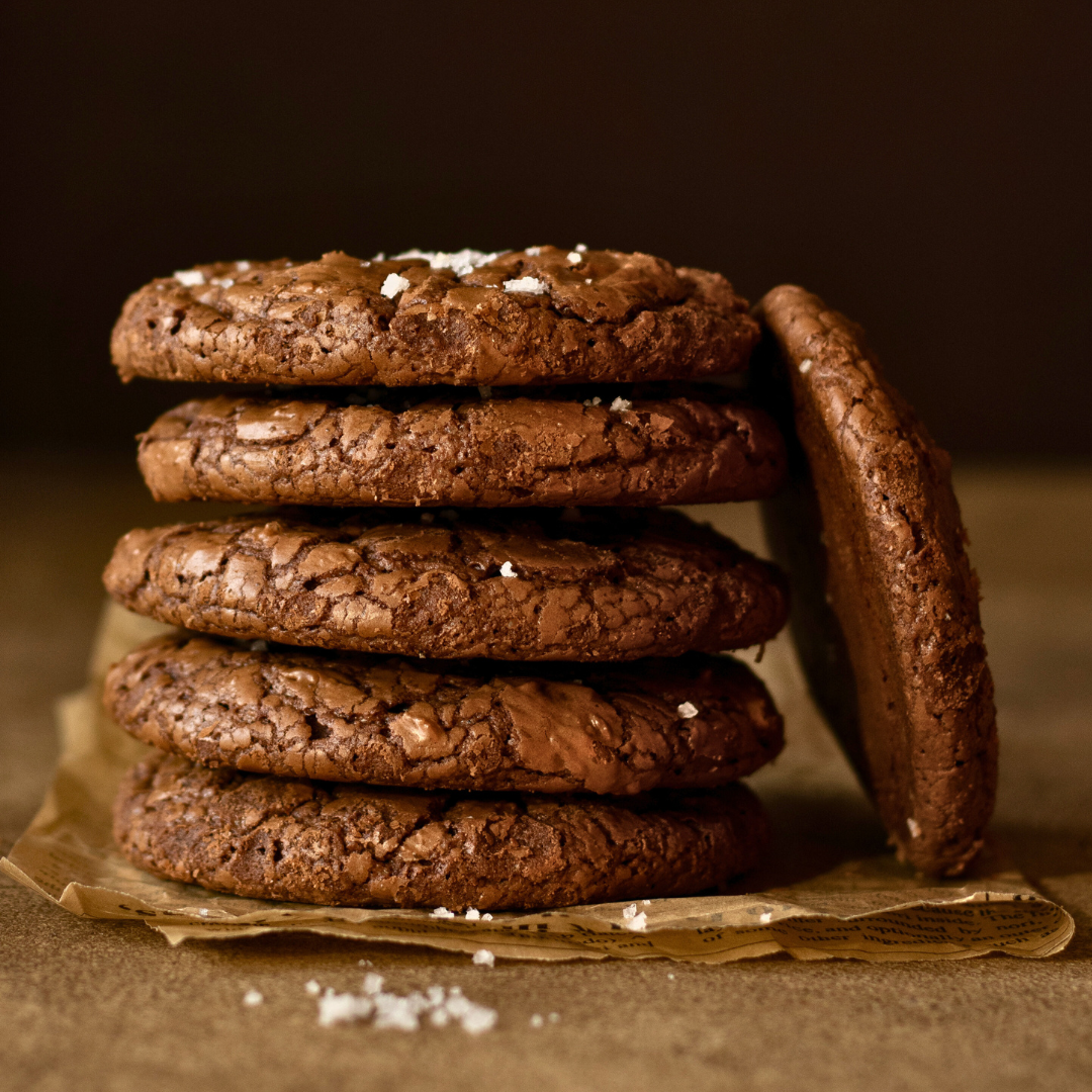A stack of fudgy 3-Ingredient Chocolate Hazelnut Cookies