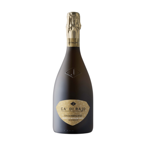 Matte black bottle of Prosecco with a gold foil seal and label.