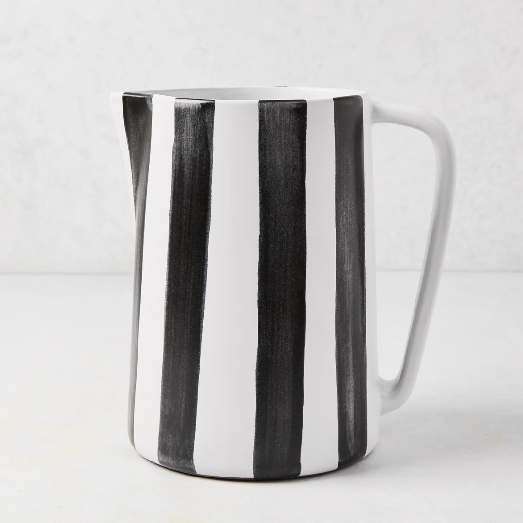 Diane Keaton Black and White Striped Pitcher - Hobson Grace