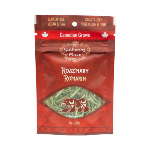Red package with rosemary inside.