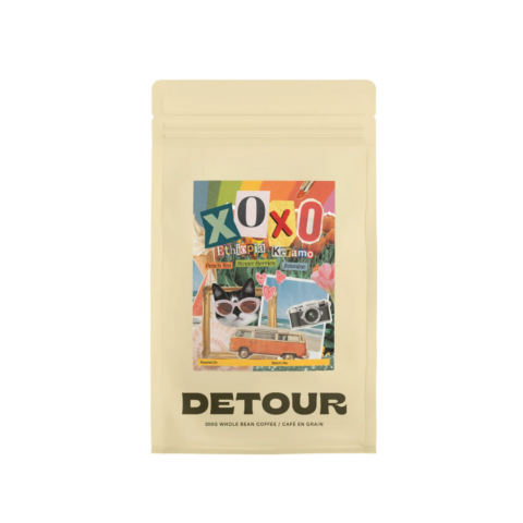 Brown bag of coffee beans.