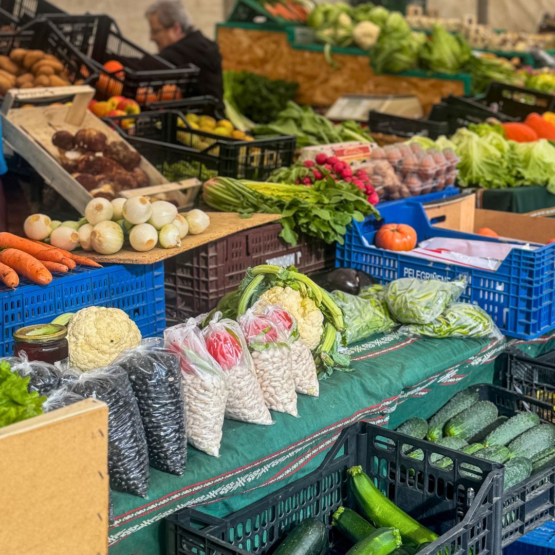 Market scene of fresh vegetables at La Brexta Market, San Sebastián