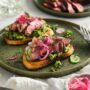 Avocado Toast with Steak, Pickled Onions and Black Sesame