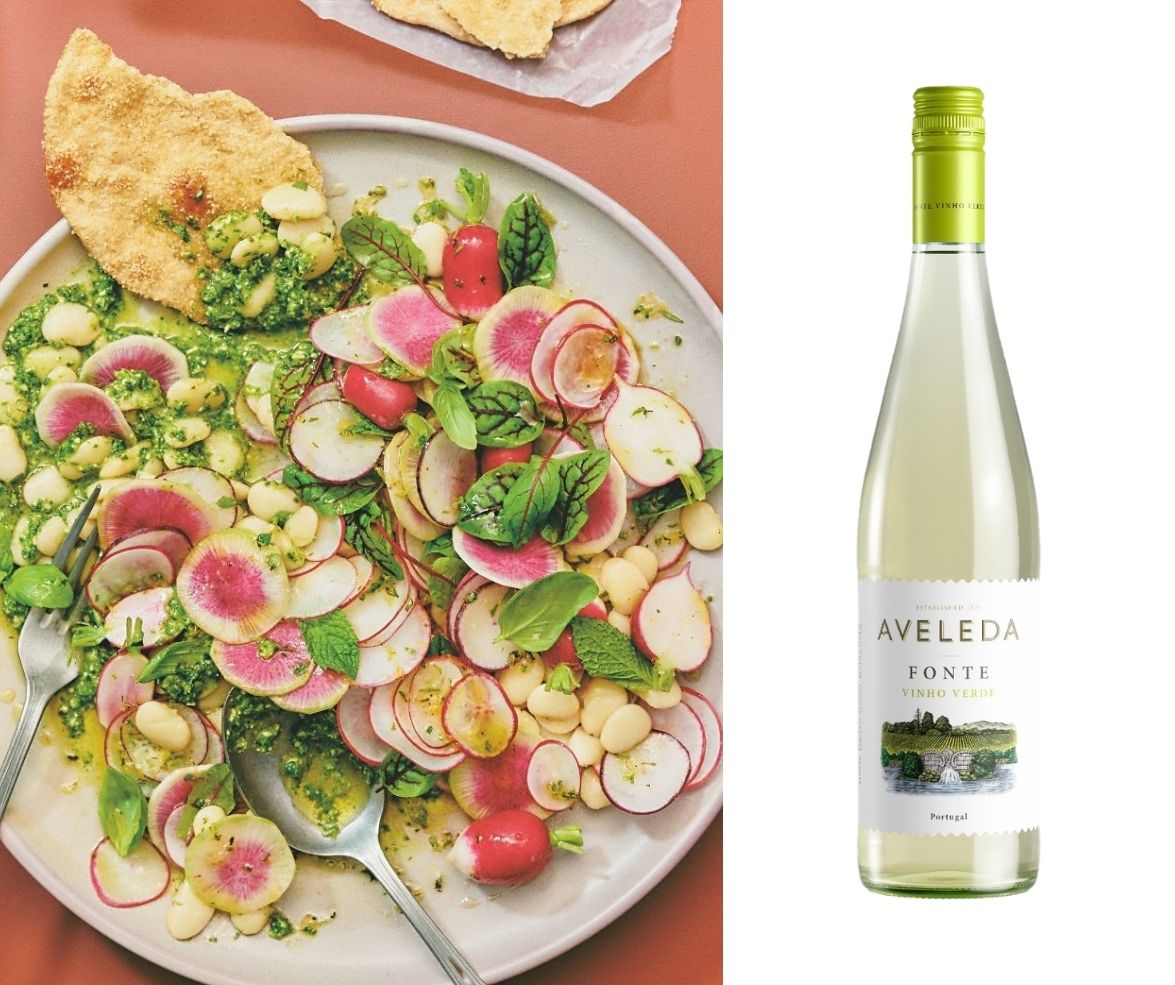Radish Salad and a bottle of wine Mother's Day food and wine pairing