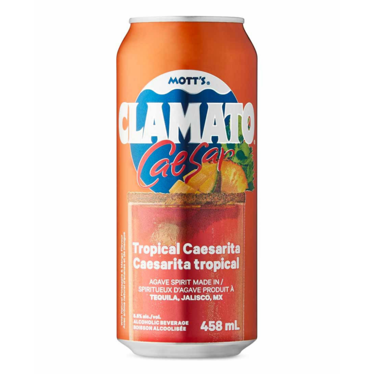 Orange can of tropical Caesar canned cocktail.
