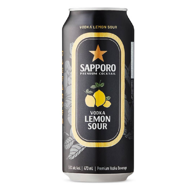 Black can of Sapporo lemon vodka sour cocktail.