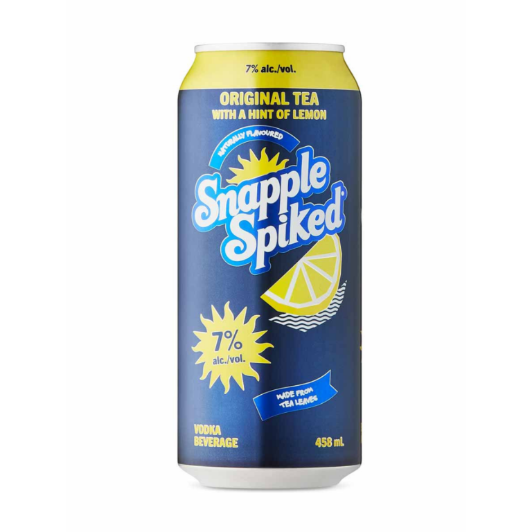 Blue and yellow can of canned cocktail.