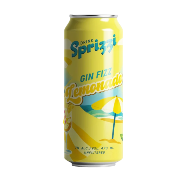 Yellow can of gin fizz lemonade canned ready to drink cocktail.