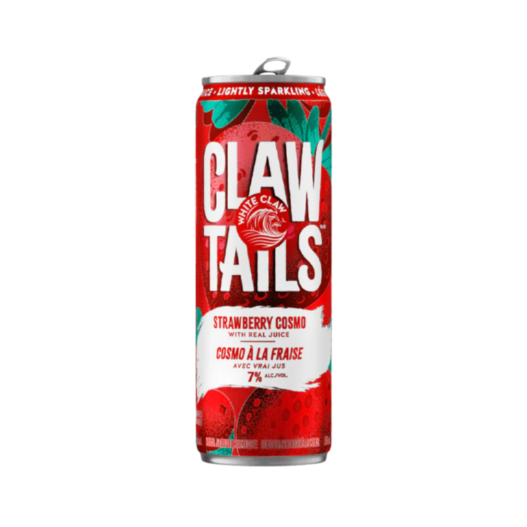 Red can of a strawberry cosmo canned cocktail.