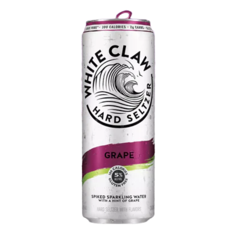 White and purple canned cocktail.