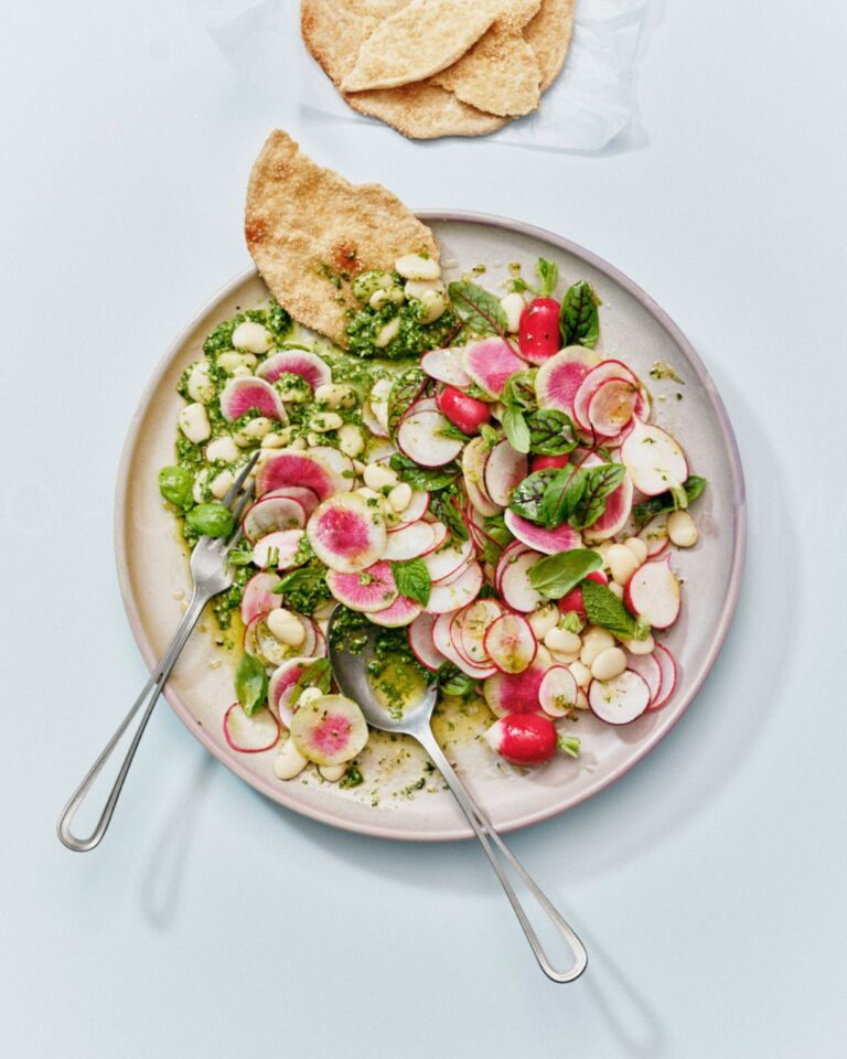 Radish And Butter Bean Salad with Radish Top Pesto