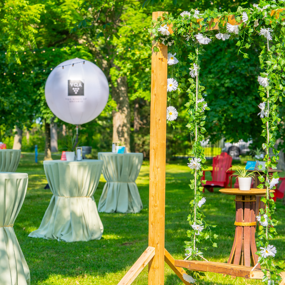 Outdoor green space for wine tasting.